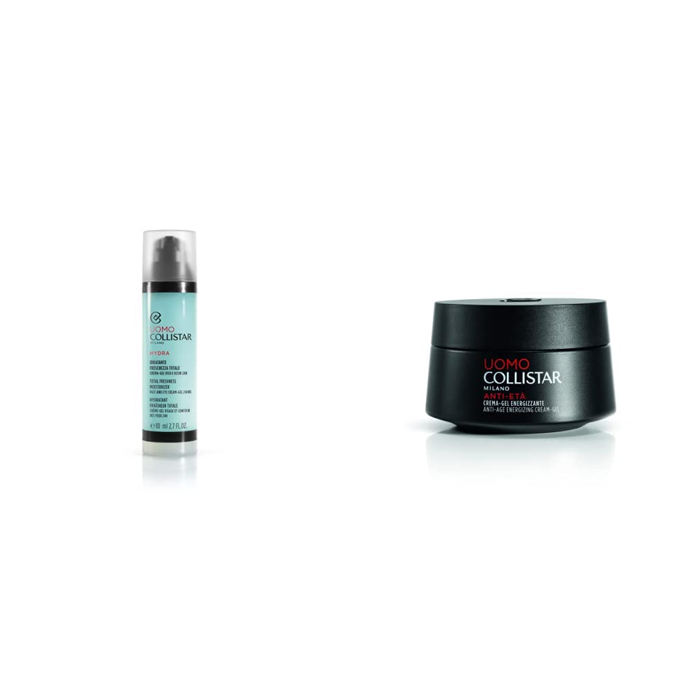 Collistar Hydra Uomo Idratante Freschezza Totale Viso e Occhi, Crema-Gel fresca e leggera, Idratazione immediata & Linea Uomo Crema-Gel Energizzante, Azione antirughe e antifatica