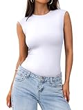 PINKMSTYLE Womens Crew Neck Sleeveless Bodysuit Tank Tops Double Lined Fitted Sexy Thong Body suit Tops White Large