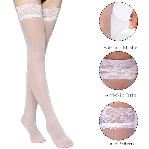 Nydotd Women's Thigh High Stockings Silicone Grip Lace Top Silky Sheer Pantyhose Anti-Slip Silicone Stocking for Women2