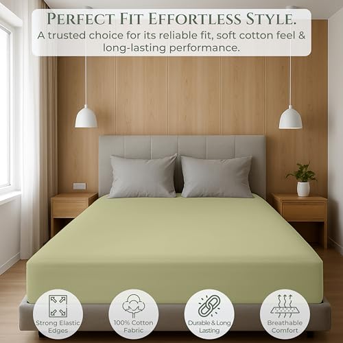 Image of Royale Linens 100% Organic Cotton Full Fitted Sheet Only - Percale Weave - Super Soft Deep Pocket Bottom Sheets - Sage Green Elastic Sheet - Full Size Fitted Sheets Only - (54 inchx75 inch+15 inch, Sage Green)