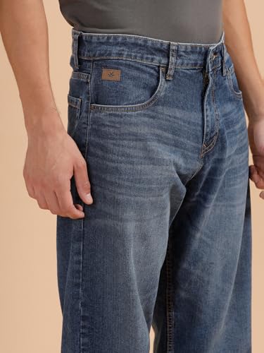 Image of WROGN Men's 100% Cotton Jeans | Solid | Baggy Fit