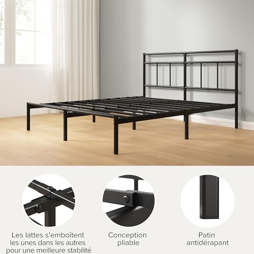 Zinus Elias 140 x 190 cm – Bettgestell aus Metall mit Kopfteil – einfache Montage – Höhe 30 cm – Bett mit Metalllattenhalterung – Stauraum unter dem Bett – modernes Design – Schwarz – Bild 7