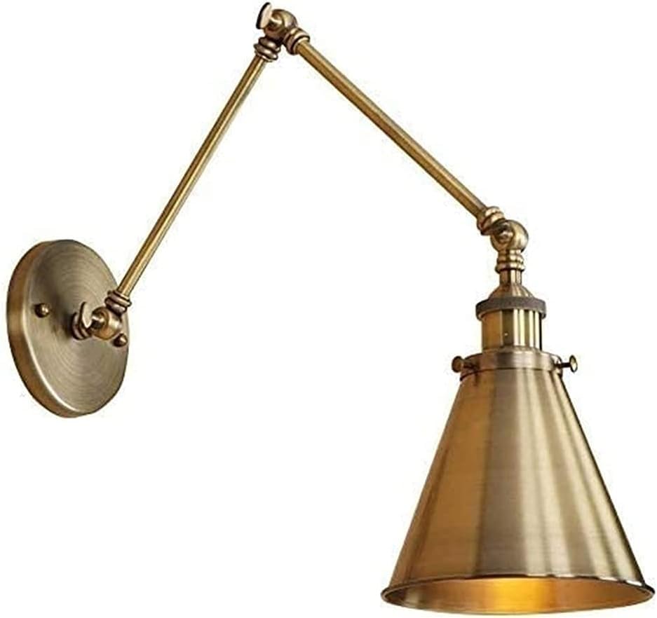 BBioss Wall Light Brass Finish Adjustable Edison Industrial Sconce Vintage Lamp Classic Nostalgic Swing Arm Mounted Lighting Cone Shade for Living Room Bedroom Dining