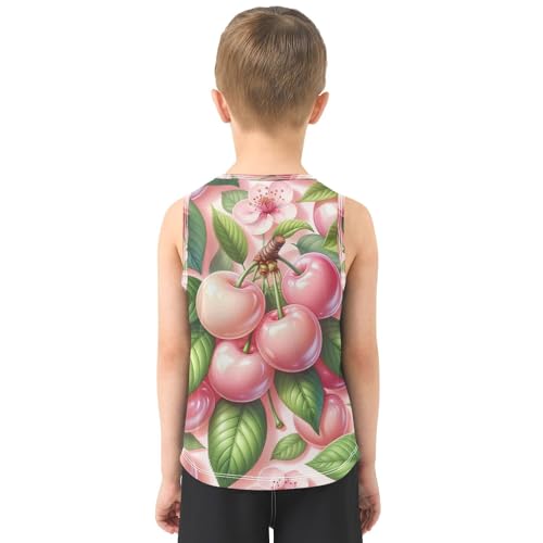 susiyo Beautiful Pink Cherry Fruits Leaves Boys Sleeveless Tank Top Girls Athletic T Shirt3