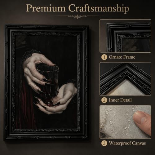 Black Framed Wall Art Gothic Vampire Canvas Print Dark Academia Moody Wine Glass Decor Picture Halloween Spooky Artwork for Living Room Bedroom 9x11 inch - image 5