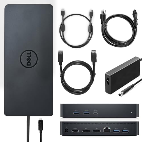 Dell Performance Universal Dock D6000 Docking Station D6000 with USB-C/USB-A PowerShare Options Connect Upto Three 4K Displays with 130W Adapter + HDMI Cable + DisplayPort Cables