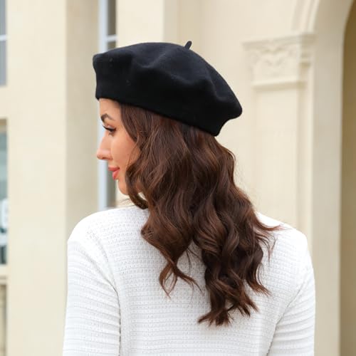 Wheebo Wool Beret Hat,Solid Color French Style Winter Warm Cap for Women Girls Lady