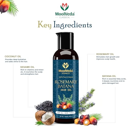 Moolveda Pure Rosemary Batana Oil for Hair Growth By Dr Sebi Sourced From Honduras | Promotes Thicker, Shiny, Stronger & Healthy Hair | Hair Fall Control | (100 ml)