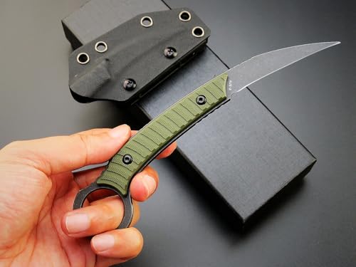 Ccanku C1394 Fixed Blade Knife, AUS-8 Black Stonewashed Steel Blade G10 Handle EDC Tool Knife for Outdoor Survival Hiking Camping with Kydex Sheath(Green)