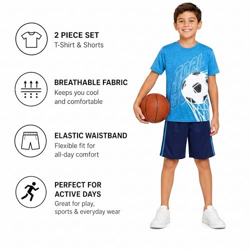 Image of Pro Athlete Active Boys Short Sets - 2 Piece Performance Crewneck Short Sleeve T-Shirt and Shorts Boys Athletic Sets (8-16)