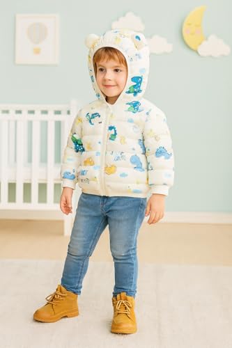 Image of Bold N Elegant Kid's Standard Length Polyester Winter Dinosaur Bomber Jacket Hoodie Puffer Quilted Jacket Coat for Baby Boys and Girls