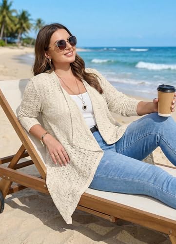 Image of Eytino Plus Size Cardigan for Women Lightweight Half Sleeve Summer Loose Kimono Cardigan Beach Cover Ups(1X-5X)