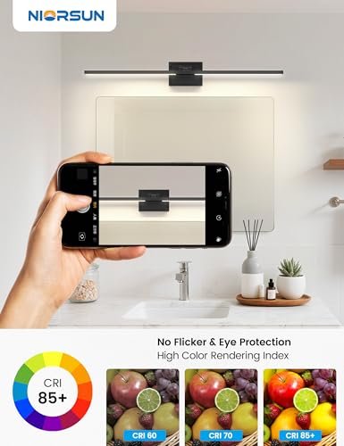 Image of NIORSUN 39.4 Inch Modern Bathroom Light Fixture, 34W 5CCT Dimmable LED Black Bathroom Vanity Lights Over Mirror, Vanity Lights for Bathrooms Restroom Mirror