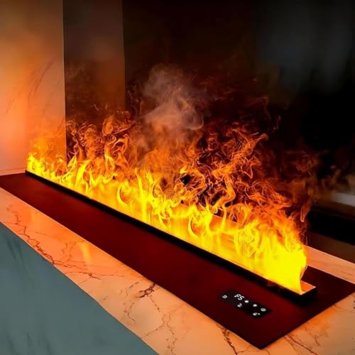 Chimenea eléctrica de Vapor de Agua 3D con Efecto de Llama LED Multicolor Humidificador atomizador Llenado automático Control táctil Remoto Inteligente(70cm、)