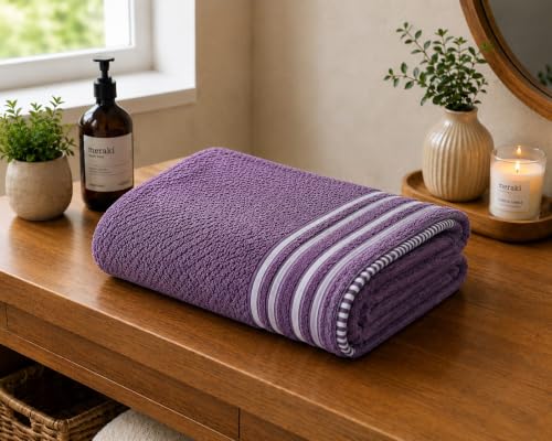 Image of Kiyro 100% Cotton Towels for Bath | Towels for Bath Large Size Bath Towel - Soft & Absorbent | 500 GSM | Towel for Men /Women | Urban Comfort | 70 cms x 140 cms Purple.Sweet.pop (Purple.POPV2)