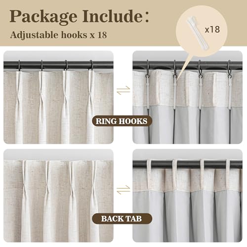 Image of MYSKY HOME Linen Pinch Pleated Blackout Curtains 100% Room Darkening for Living Room Bedroom Thermal Insulated Light Block Window Drapes 63 inches Long Width 40 inch, 2 PCs