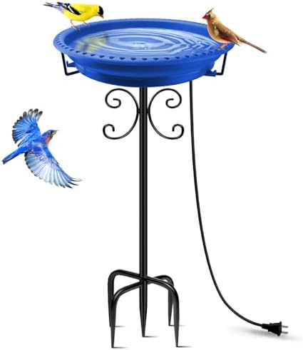 best heated bird bath for bluebirds that will transform your backyard 7 Daoeny Heated Bird Bath for Winter, Upgraded 100W Heated Bird Baths for Outdoors Thermostat Control with 5-Prong Metal Base, Heated Bird Bath for Outside Winter Garden Patio Yard Lawn (Blue)