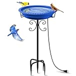Daoeny Heated Bird Bath for Outdoors for Winter, Upgraded 100W Heated Birdbath Bowl Thermostat Control with 5-Prong Metal Base, Heated Bird Bath for Outside Winter Garden Patio Yard Lawn(Blue)