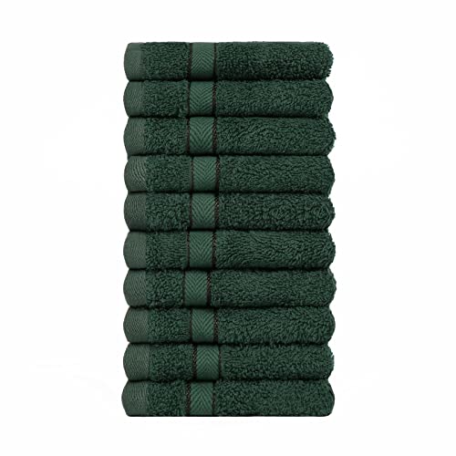 Brentfords 10 Pack Face Towels for Bathroom, Super Soft 100% Cotton Highly Absorbent Luxury Forest Green Flannel Face Cloth Fast Drying Washcloth Home Essentials, 30x30cm
