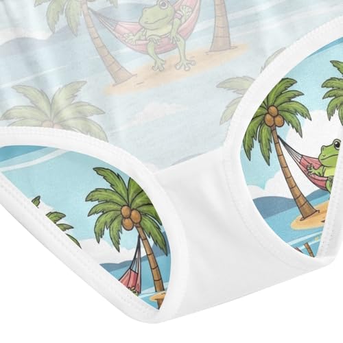Cartoon Frog Palm Trees Girls Underwear, Toddler Girl Briefs, Cotton Girls Underwear, 2–8 Years4