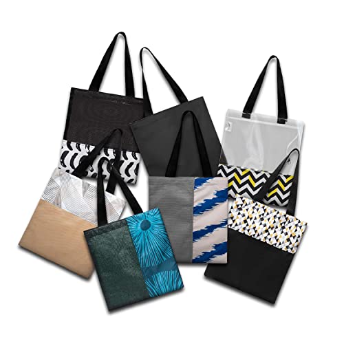 Covers & All Bolsa de asas reciclada, tela resistente al desgarro y a la abrasión, diseños únicos, juegos de 3/5/7 pulgadas, tamaño estándar 14 pulgadas de alto x 15 pulgadas de ancho, Multicolor Cover