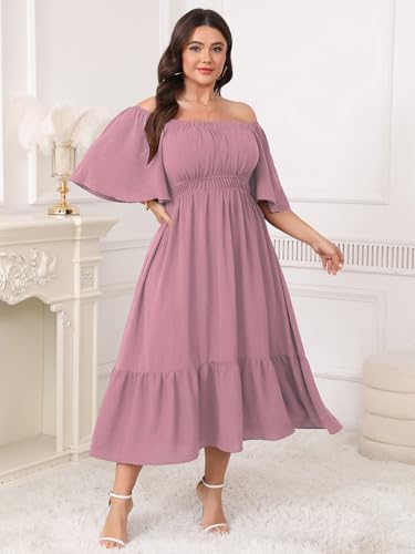 Image of CICIDUDU Plus Size Smocked Maxi Dresses for Curvy Women Square Neck Flowy Casual Summer Wedding Guest Dress