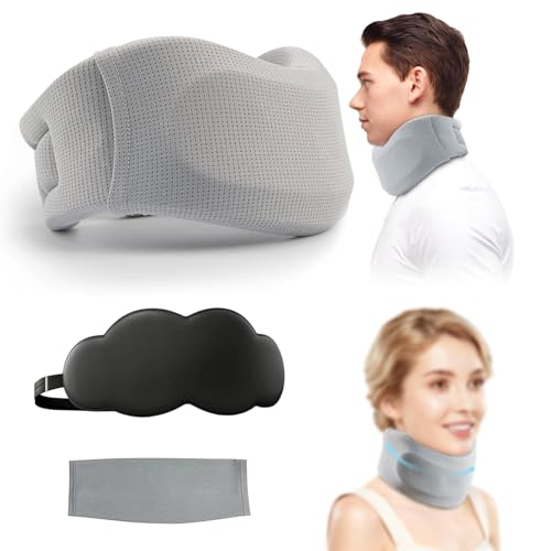 Neck Brace for Pain & Support Cervical Collar Neck Stretcher Support Brace with Ergonomic Foam Wrap to Pressure Relief of Cervical Spine Neck Posture Corrector Suitable for Men Women(Gray+Eyemask)