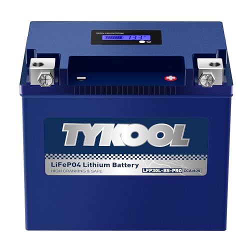 Image of TYKOOL LFP30L-BS-PRO Lithium LiFePO4 Battery 18Ah 800CCA, LCD Readout IP66,Compatible with Harley Touring Road Glide Street Glide, Polaris RZR Ranger 1000, Can-Am Defender Maverick, Replaces YTX30L-BS