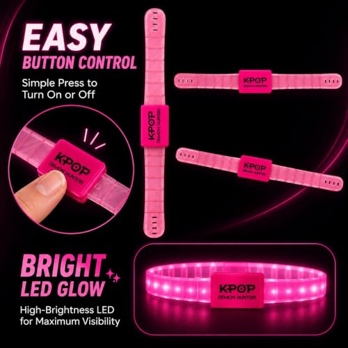 Image of Wanna Party Korean Pop Demon Hunters LED Light-Up Wrist Band for Kids | Pink Translucent Flashing Glow Bracelet | Adjustable Birthday Party, Concert, Dance Event, Return Gift & Party Favour - 1PC