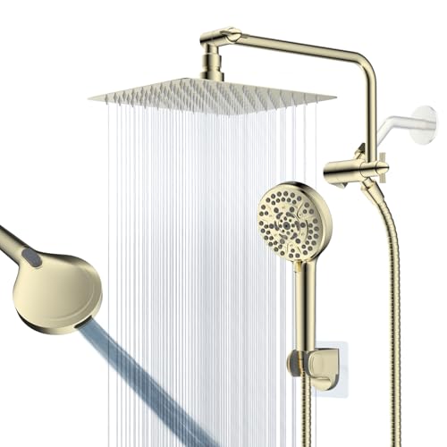 Image of 10 inch Metal Rainfall Shower Head with 10-Mode Handheld, Brushed Gold