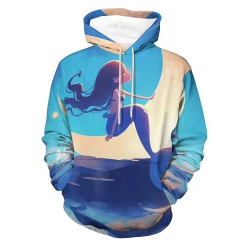 Sweat à capuche mer lune sirène avec imprimé artistique de haute précision taille S mixte