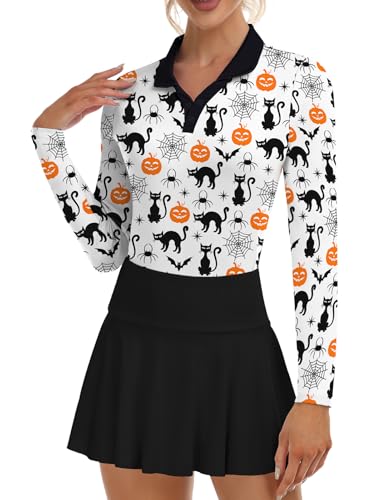 Image of Soneven Womens Golf Shirts Moisture Wicking V Neck Long Sleeve Polo Shirts Collared Tops