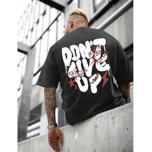 Oversized Tshirts for Men Graphic Vintage Tees Streetwear Shirts Acid Wash Tshirt Positive Letter Print Cotton Tops4