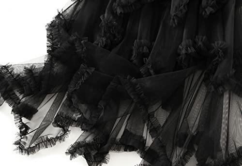 CHARTOU Women's Irregular High Waist Layered Tulle Gauze Pleated Midi Long A-Line Skirt3