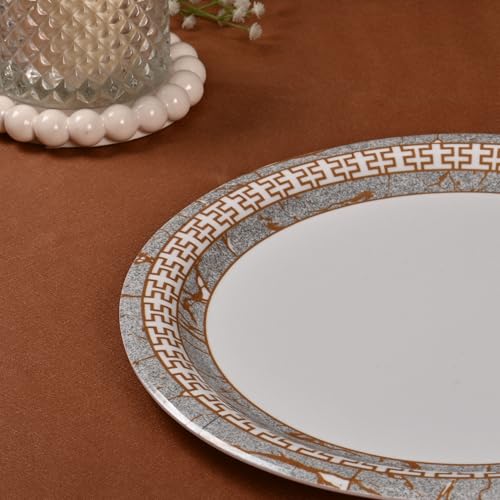 Image of Golden Fish 24 Pcs Dinner Set with Covered Donga for 6 | 6 Full Plates, 6 Quarter Plates, 6 Veg Bowls, 2 Donga with Lid & 2 Serving Spoons | Hygienic Serving Set for Home Dining & Hosting