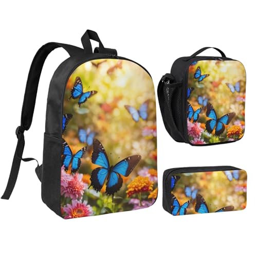 Sac à dos école léger imprimé fleurs résistant avec kit 3 pièces