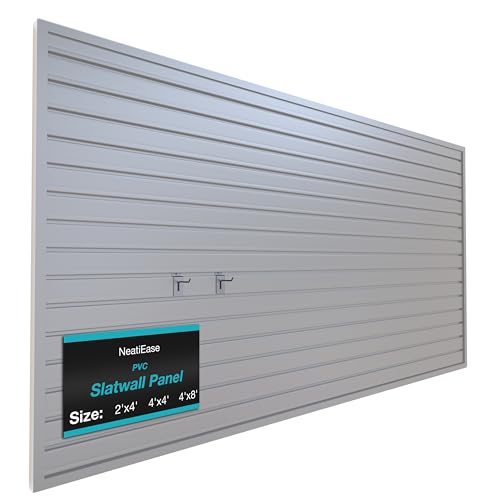 NeatiEase Slatwall Panel Wall Storage Systems 4 x 8ft Slat Wall Paneling Garage Wall Organizer Heavy Duty Wall Mounted PVC Wall Rack (Gray)