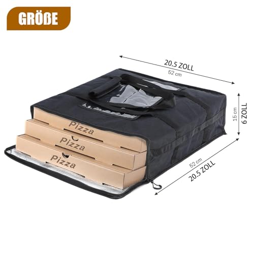 GNEGNI LIFE Pizzatasche, 52 x 52x 15cm,Faltbar Isoliert Cooler Bag Thermo Pizza Liefertasche für Takeaway kalte und warme Speisen, Pizza, Restaurant, Uber Eats Schwarz