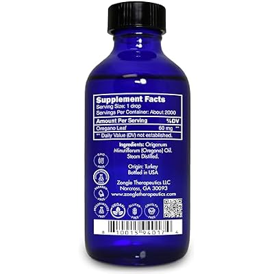 Zongle Therapeutics Oregano Oil, Food Grade, Safe for Ingestion, Edible, for Drops, Kids 100% Pure, Oregano Essential Oil, 4 OZ