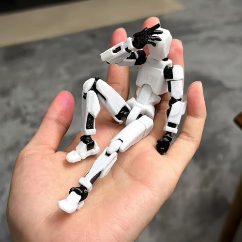 Image of VAALI Dummy 13 Action Figure Fully Assembled T13 Articulated Robot Toy with 12 Accessories (Swords Guns Extra Hands) 3D Printed Poseable Desktop Figure for Stop Motion Artists Gamers 5.4 inch (White)