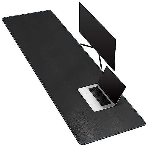CENNBIE Alfombrilla de escritorio de cuero Grande, 160 x 50cm Tapete escritoriode, Alfombrilla de mouse extendida, alfombrilla de escritorio de piel impermeable para escritorio oficina y hogar (Negro)
