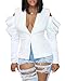 DINGANG Womens Cold Shoulder Open Front Blazers Long Sleeve Jacket Windbreaker White