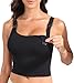 Suekaphin Nursing Bra Longline Tank Top Crop,Support Maternity Workout Sport Bra,Pullover Wide Straps Sewn Cups for Breastfeeding,Black+Beige,XLarge