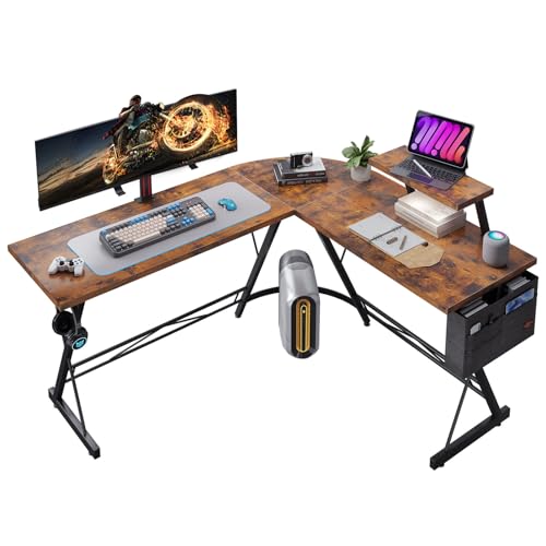 ODK Gaming Schreibtisch mit runder Ecke Escritorios, Madera, Marrón Clásico, 147 x 120 cm