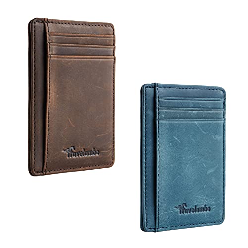 Travelambo Front Pocket Minimalist Leather Slim Wallet RFID Blocking