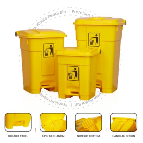 Image of Biomedical waste bins Plastic Pedal Dustbin for hospitals (20Ltr, Yellow) With 5 Pcs Bio hazard bags Free