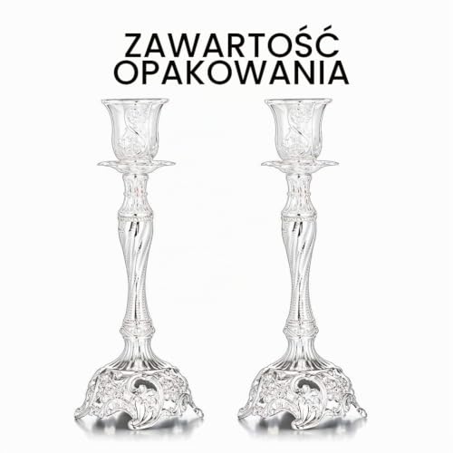 Sziqiqi Zestaw 2 świeczników, świeczniki w kolorze złotym na świece szabatowe, metalowe ozdobne świeczniki, vintage, świecznik dekoracja stołu na wesele, na stół do salonu, srebrny