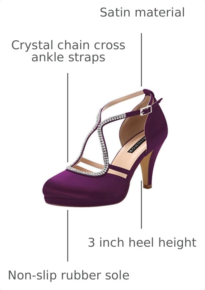 Image of ERIJUNOR Women Comfort Low Heel Closed-Toe Ankle Strap Platform Satin Bridal Wedding Shoes