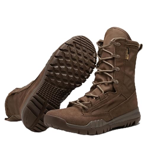Men's Leather High Top Lace Up Military Tactical Boots 8 Inches Lightweight Combat Boots Durable Work Desert Army Jungle Booties