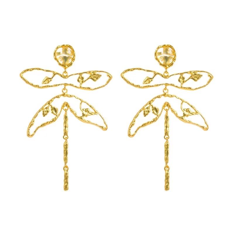 Zian Large Dragonfly Earrings Dainty Gold Big Hollow Dragonfly Hoop Earrings Boho Dangle Beach Earrings Statement Jewelry For Women And Girls